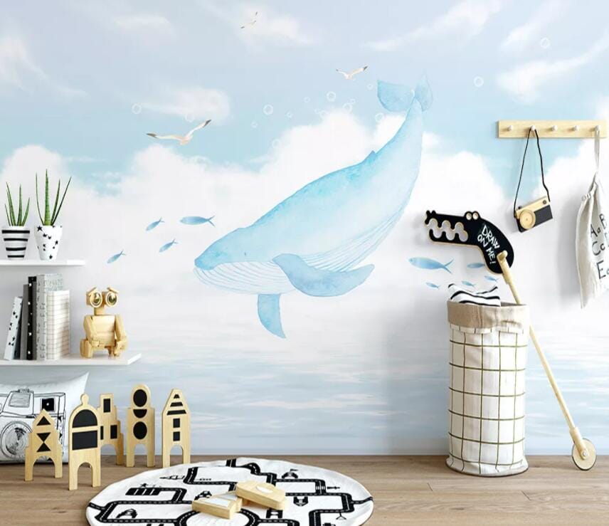 3D Blue Whale 2164 Wall Murals Wallpaper AJ Wallpaper 2