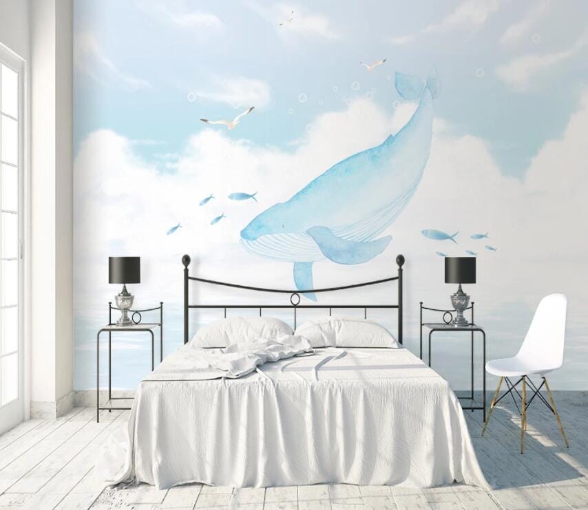 3D Blue Whale 2164 Wall Murals Wallpaper AJ Wallpaper 2
