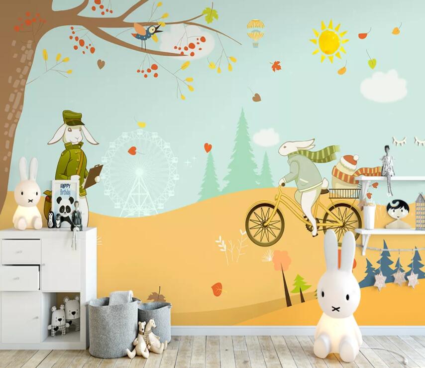 3D Rabbit Riding A Bicycle 716 Wall Murals Wallpaper AJ Wallpaper 2