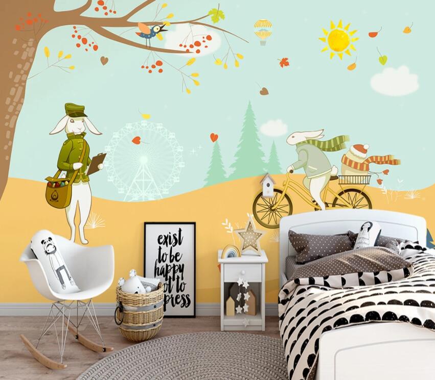 3D Rabbit Riding A Bicycle 716 Wall Murals Wallpaper AJ Wallpaper 2