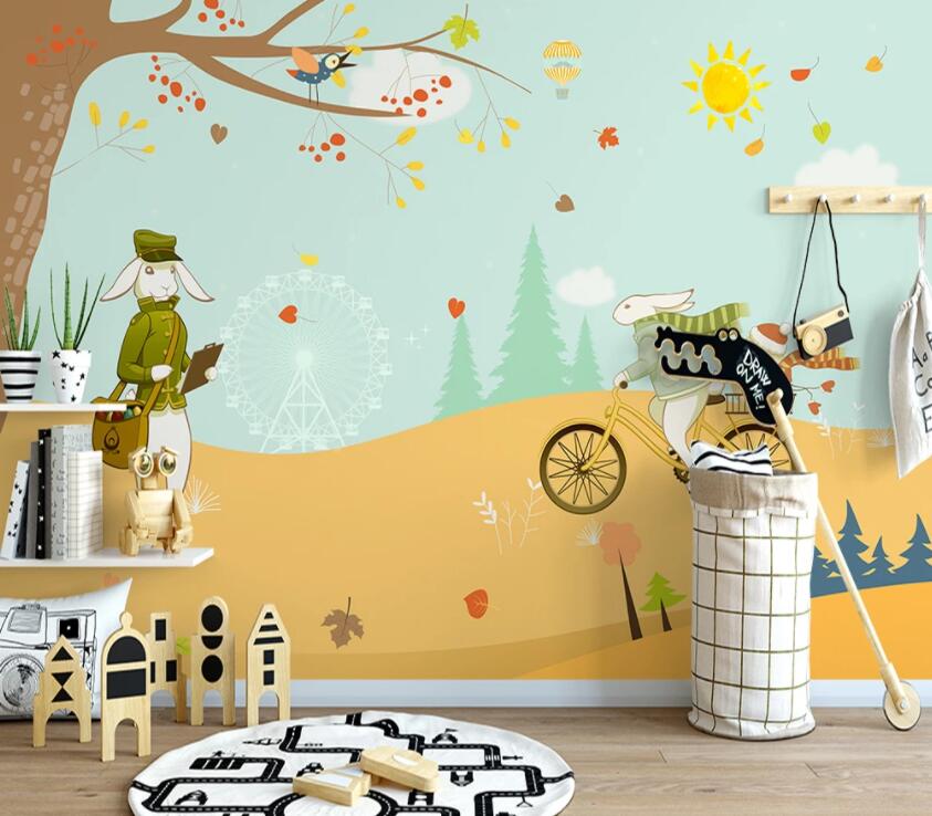 3D Rabbit Riding A Bicycle 716 Wall Murals Wallpaper AJ Wallpaper 2