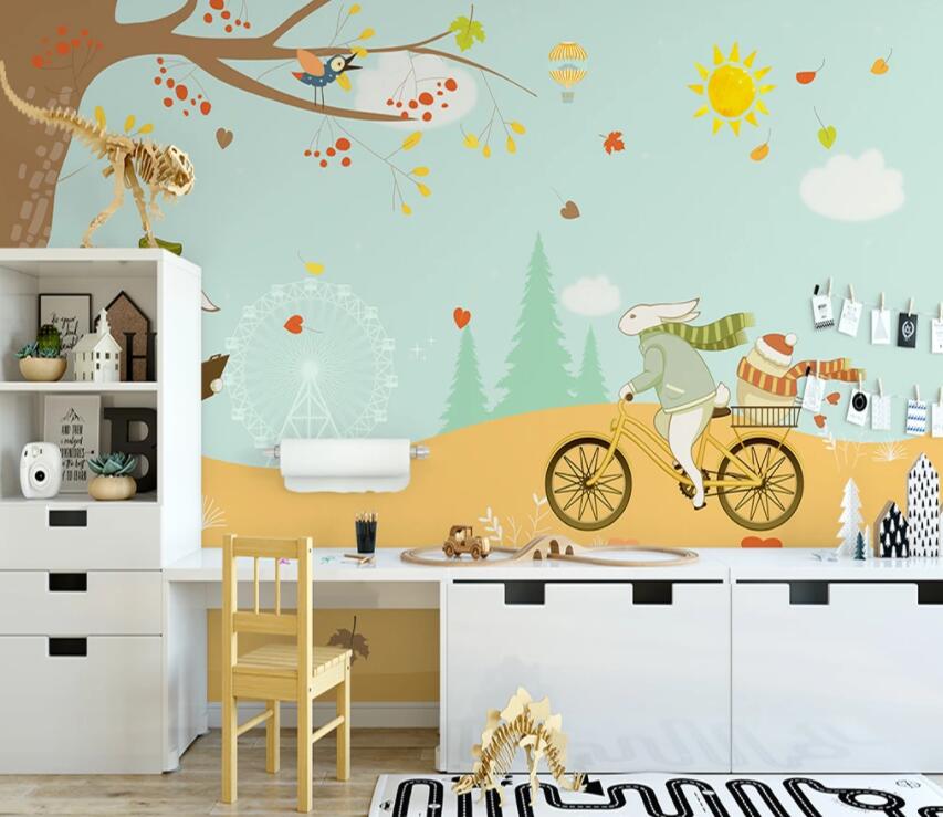 3D Rabbit Riding A Bicycle 716 Wall Murals Wallpaper AJ Wallpaper 2