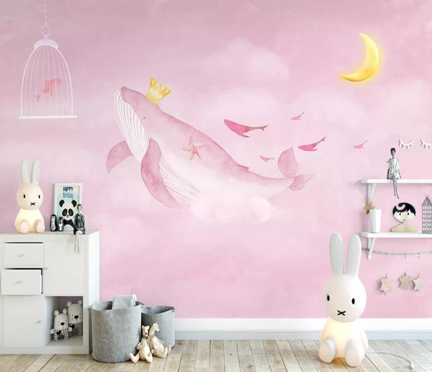 3D Pink Whale 714 Wall Murals Wallpaper AJ Wallpaper 2