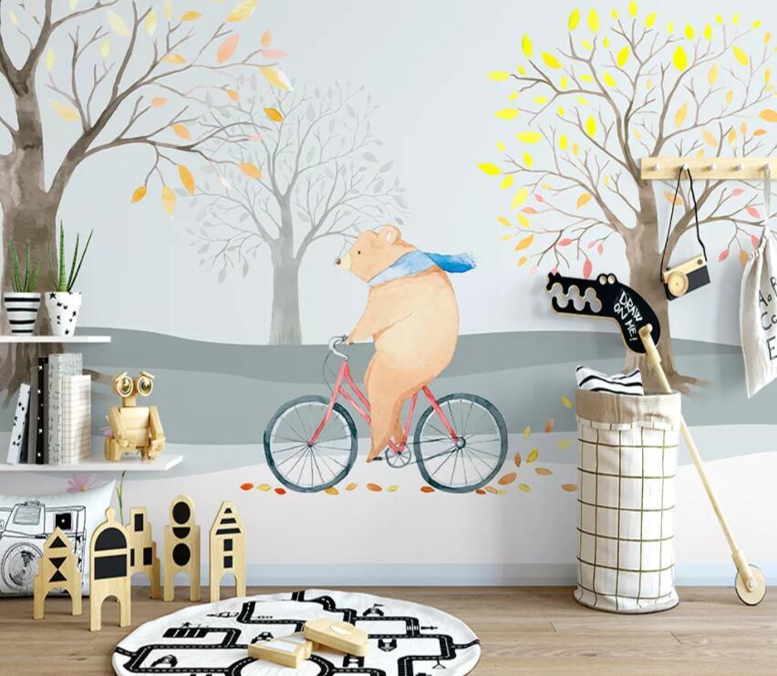 3D Bear Riding Bicycle 697 Wall Murals Wallpaper AJ Wallpaper 2