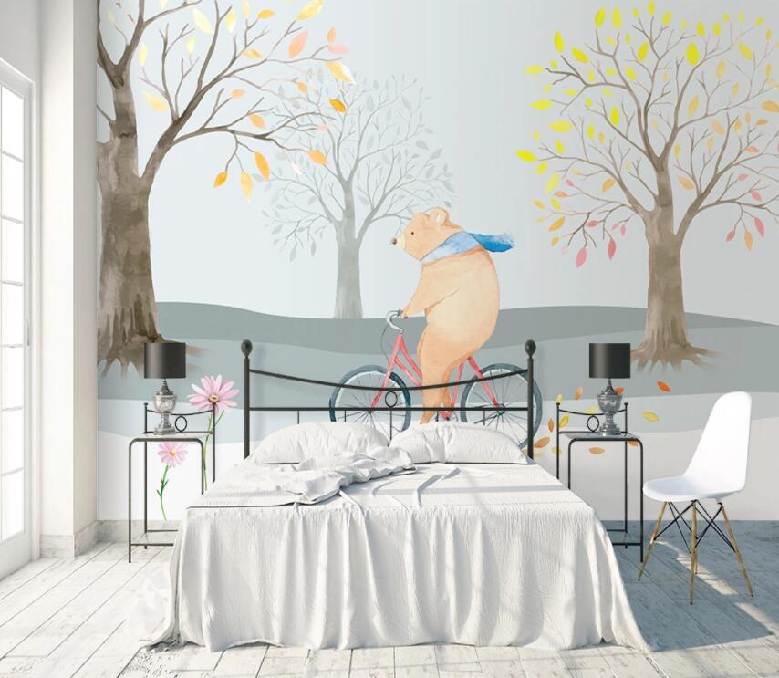 3D Bear Riding Bicycle 697 Wall Murals Wallpaper AJ Wallpaper 2