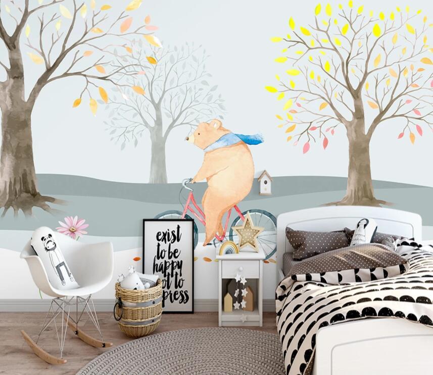 3D Bear Riding Bicycle 697 Wall Murals Wallpaper AJ Wallpaper 2
