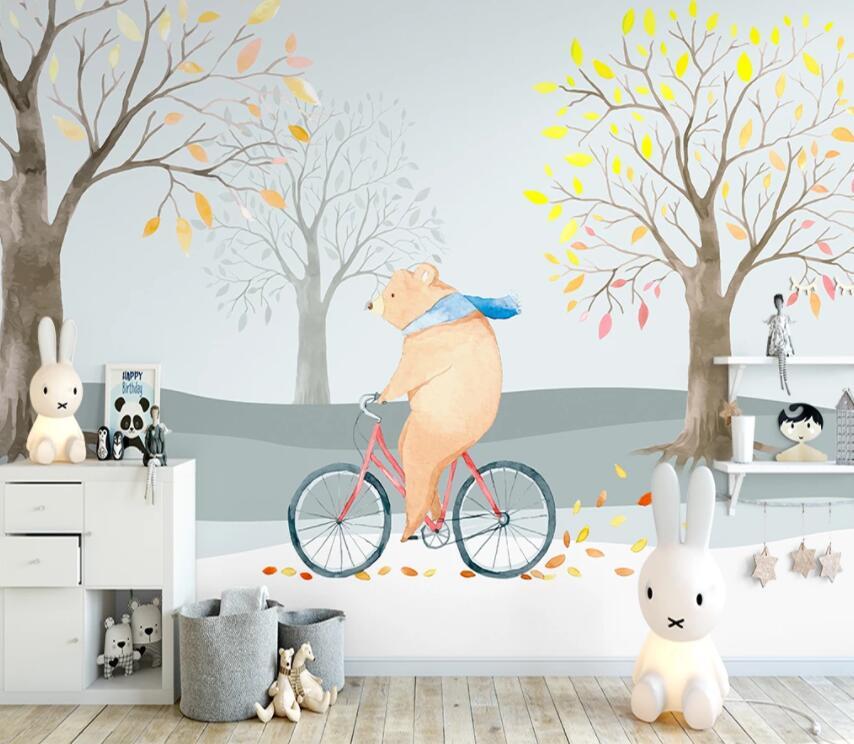 3D Bear Riding Bicycle 697 Wall Murals Wallpaper AJ Wallpaper 2