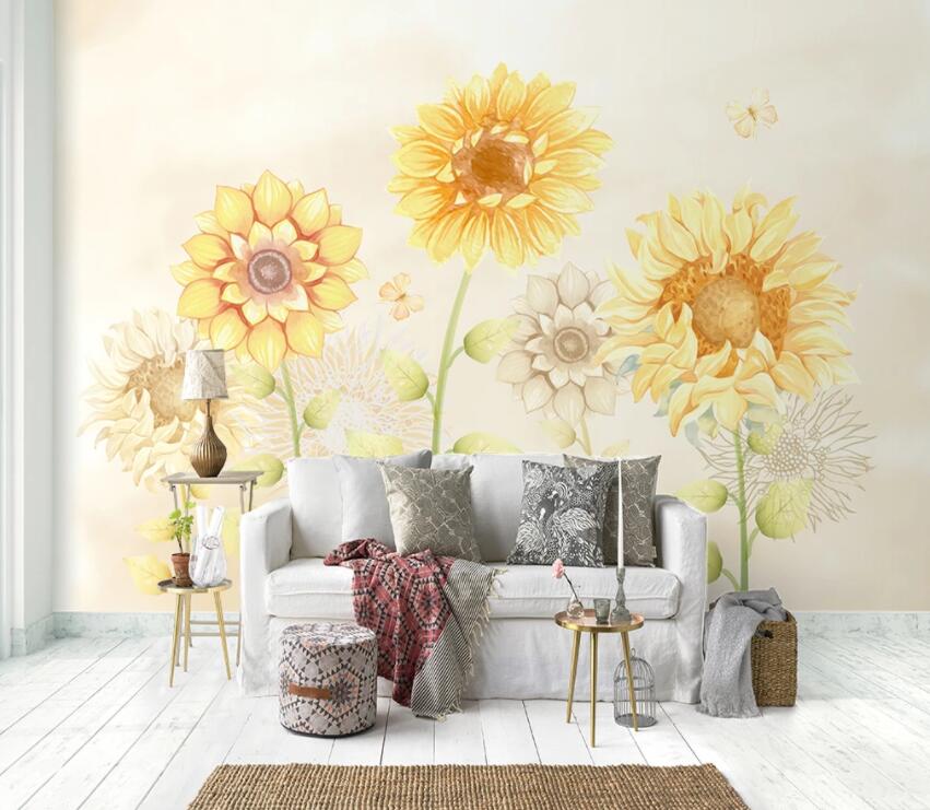 3D Sunflower 696 Wall Murals Wallpaper AJ Wallpaper 2