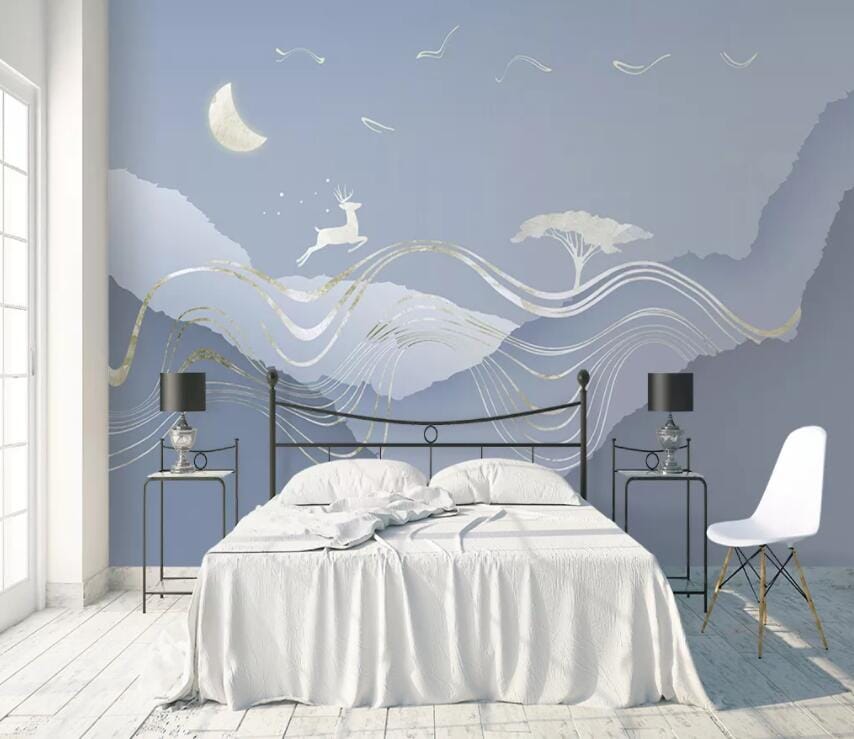 3D Moon Deer 2104 Wall Murals Wallpaper AJ Wallpaper 2