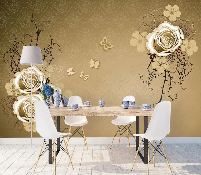 3D Flower Butterfly 681 Wall Murals Wallpaper AJ Wallpaper 2