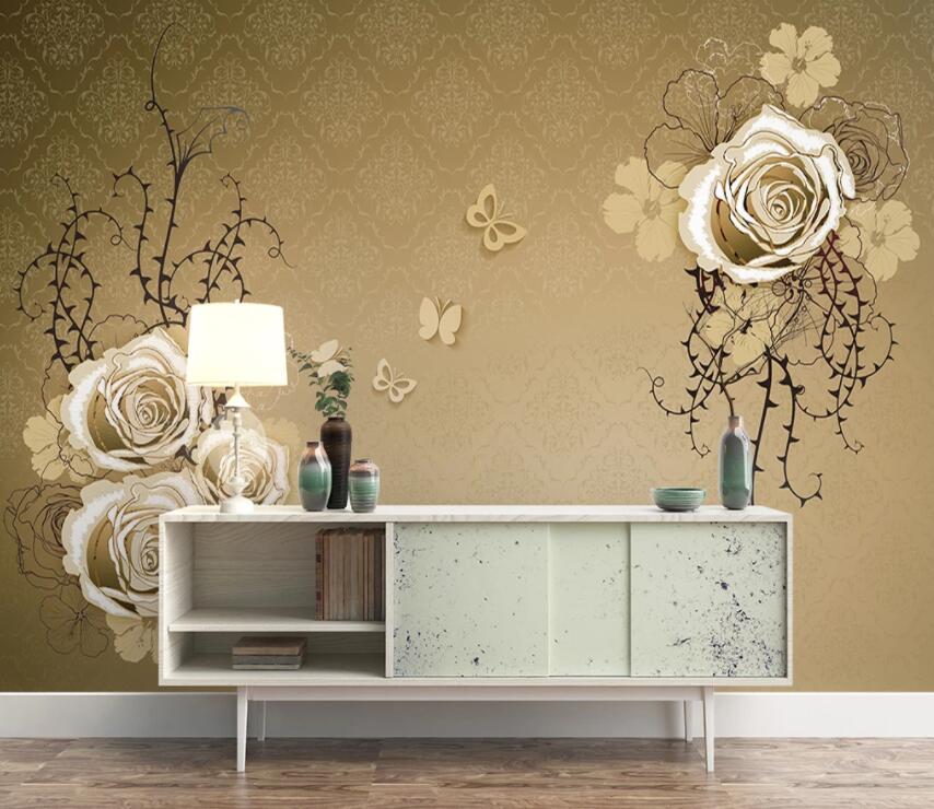 3D Flower Butterfly 681 Wall Murals Wallpaper AJ Wallpaper 2