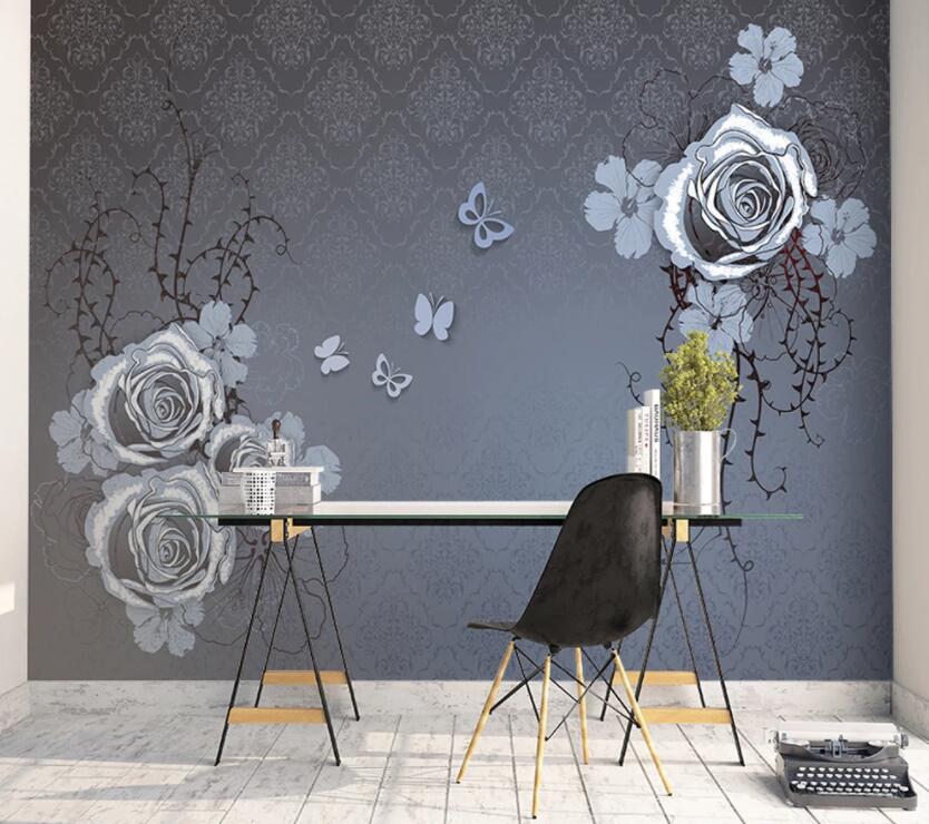 3D Flower Butterfly 681 Wall Murals Wallpaper AJ Wallpaper 2
