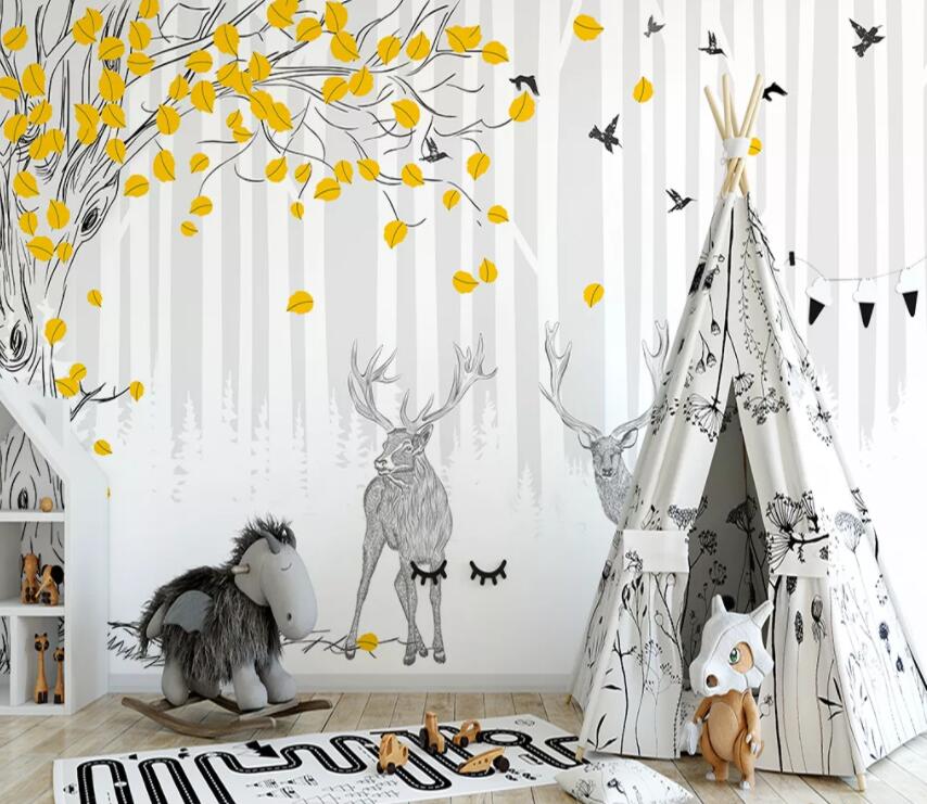 3D Deer Forest 660 Wall Murals Wallpaper AJ Wallpaper 2