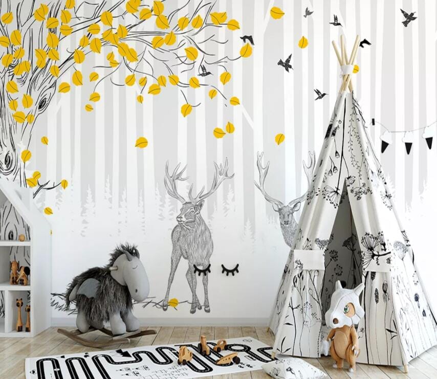 3D Golden Leaves 1982 Wall Murals Wallpaper AJ Wallpaper 2