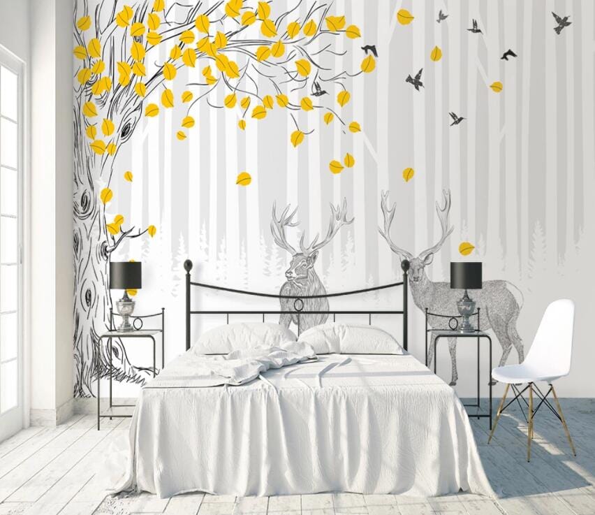 3D Golden Leaves 1982 Wall Murals Wallpaper AJ Wallpaper 2