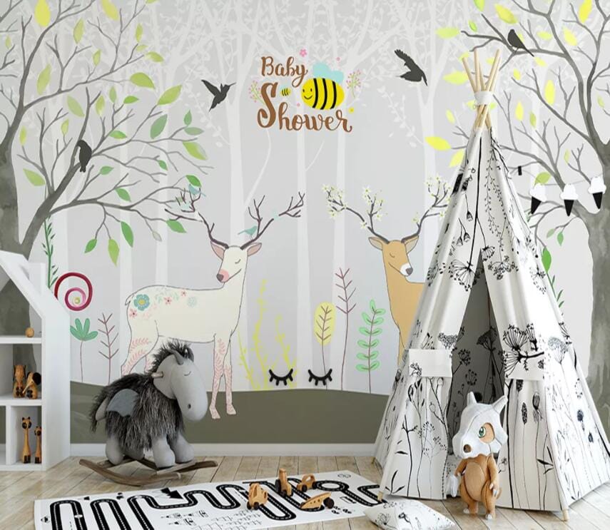 3D Fawn In Leaves 1980 Wall Murals Wallpaper AJ Wallpaper 2