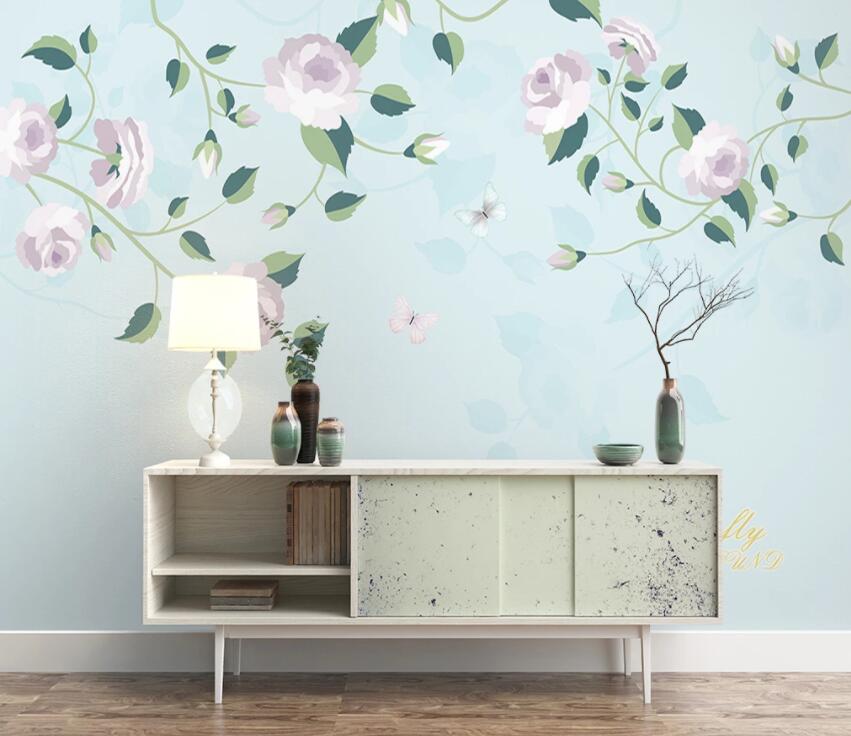 3D Flower Green Leaf 656 Wall Murals Wallpaper AJ Wallpaper 2