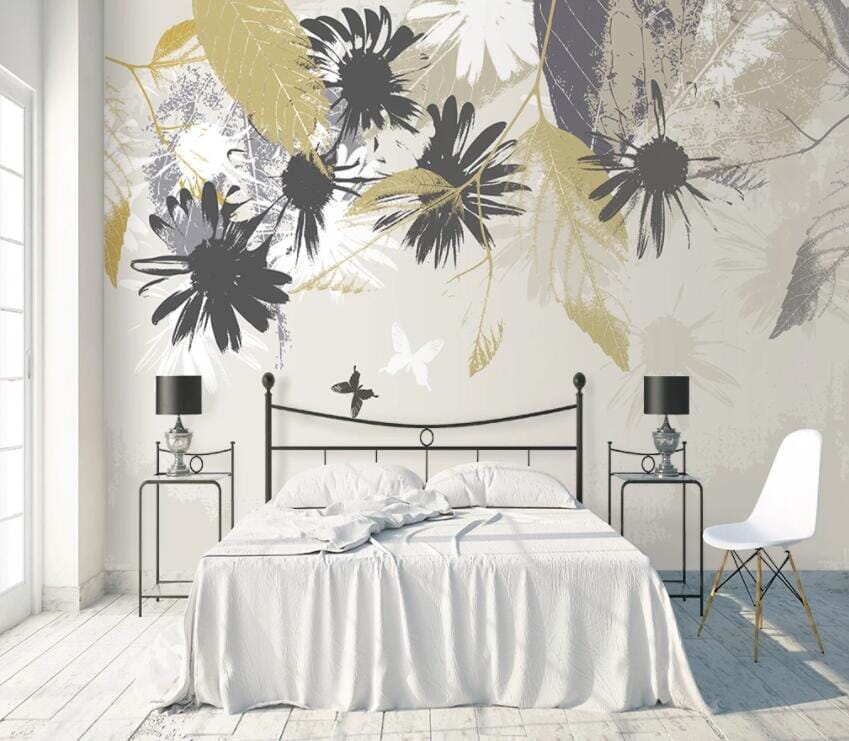 3D Grey Leaves 1955 Wall Murals Wallpaper AJ Wallpaper 2