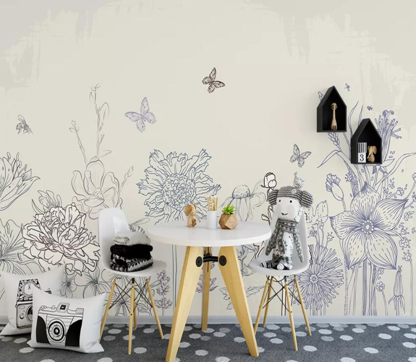 3D Flower Butterfly 623 Wall Murals Wallpaper AJ Wallpaper 2