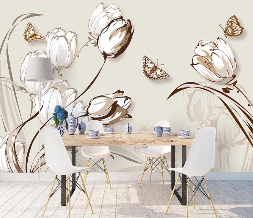 3D Flower Butterfly 609 Wall Murals Wallpaper AJ Wallpaper 2