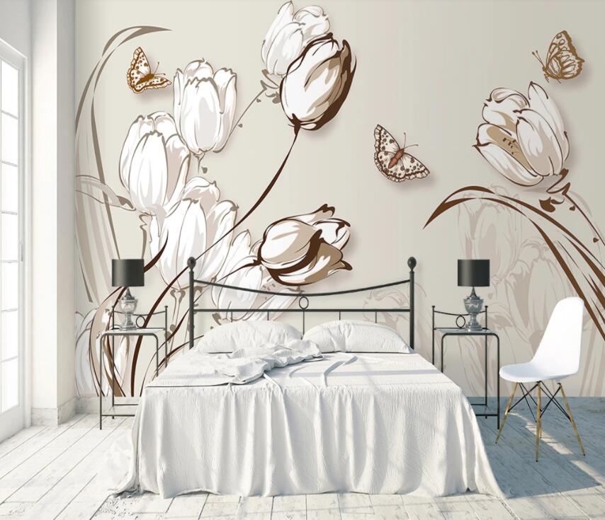 3D Flower Butterfly 609 Wall Murals Wallpaper AJ Wallpaper 2