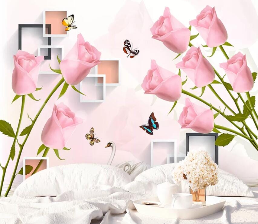 3D Pink Rose 1921 Wall Murals Wallpaper AJ Wallpaper 2