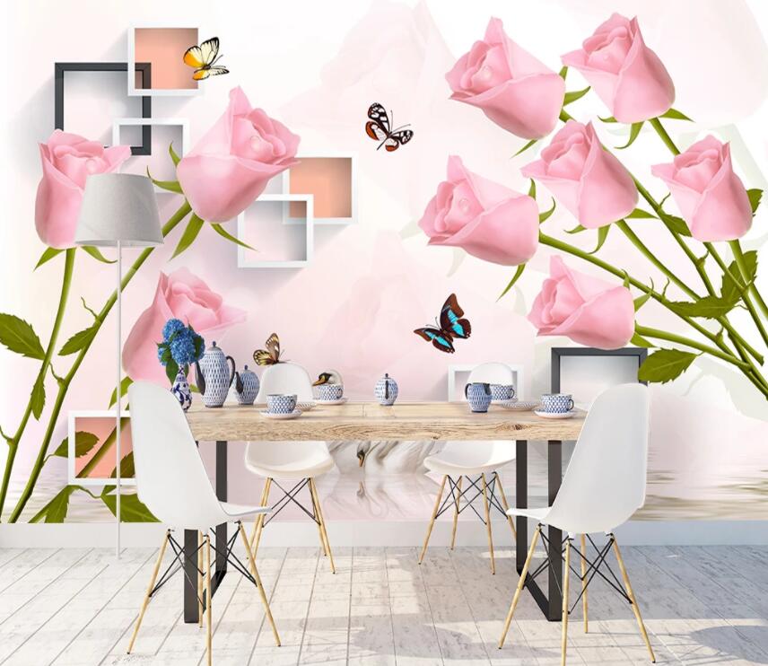 3D Pink Flowers 594 Wall Murals Wallpaper AJ Wallpaper 2