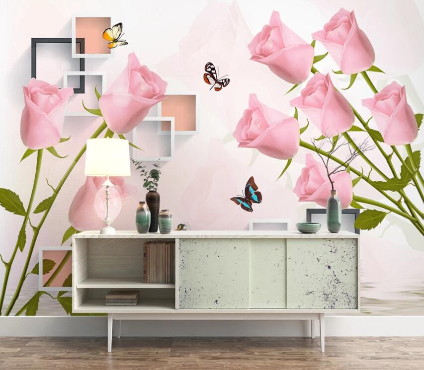 3D Pink Flowers 594 Wall Murals Wallpaper AJ Wallpaper 2