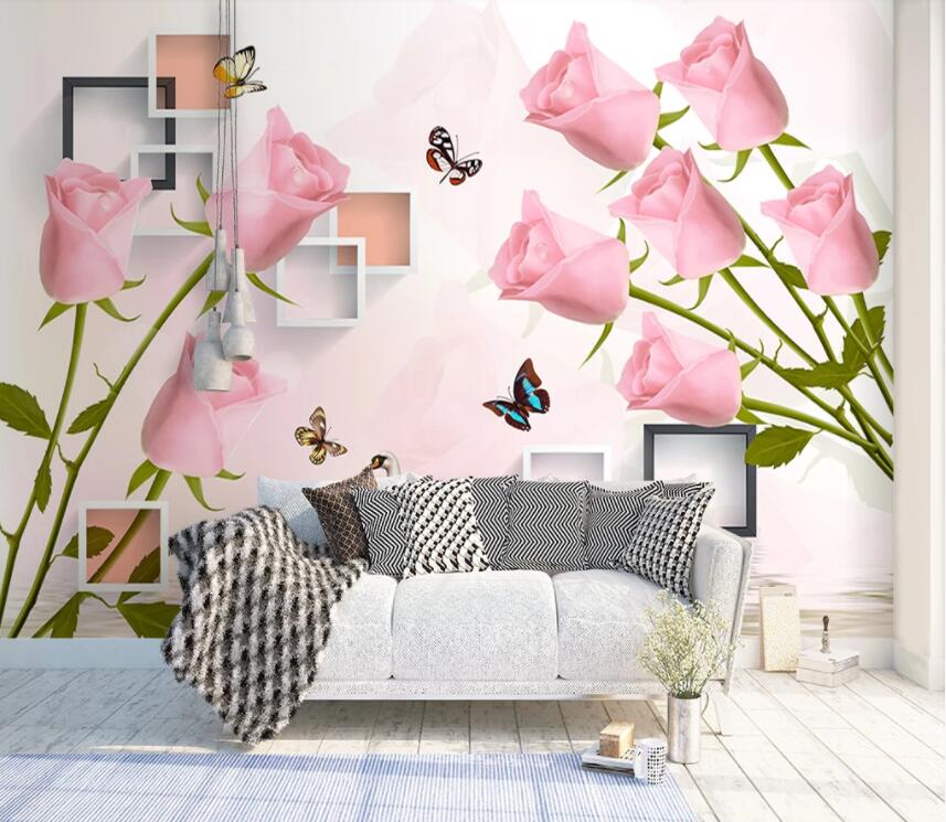 3D Pink Flowers 594 Wall Murals Wallpaper AJ Wallpaper 2
