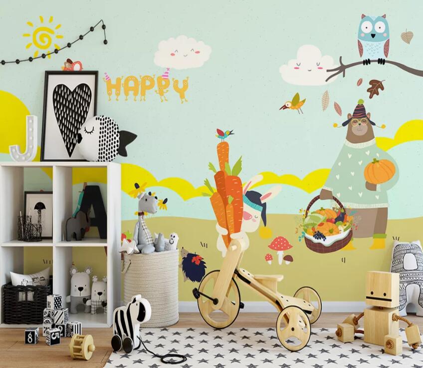 3D Rabbit Pulling Radish 585 Wall Murals Wallpaper AJ Wallpaper 2