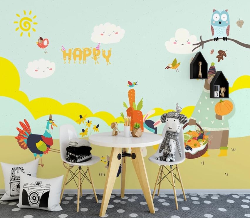 3D Rabbit Pulling Radish 585 Wall Murals Wallpaper AJ Wallpaper 2