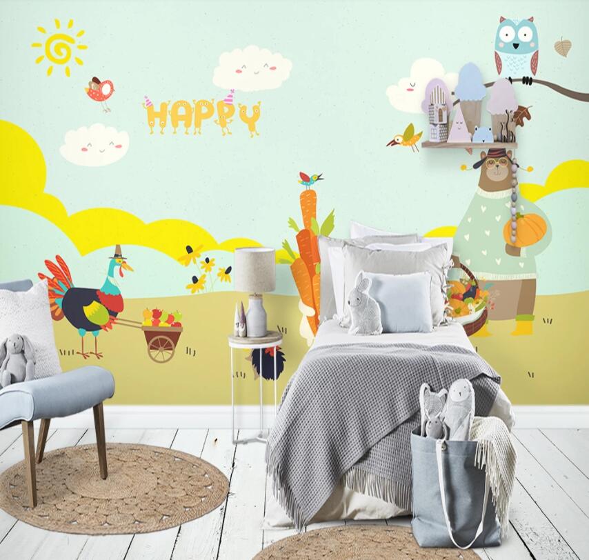 3D Rabbit Pulling Radish 585 Wall Murals Wallpaper AJ Wallpaper 2