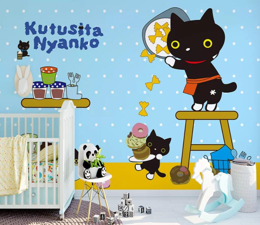 3D Little Black Cat 583 Wall Murals Wallpaper AJ Wallpaper 2