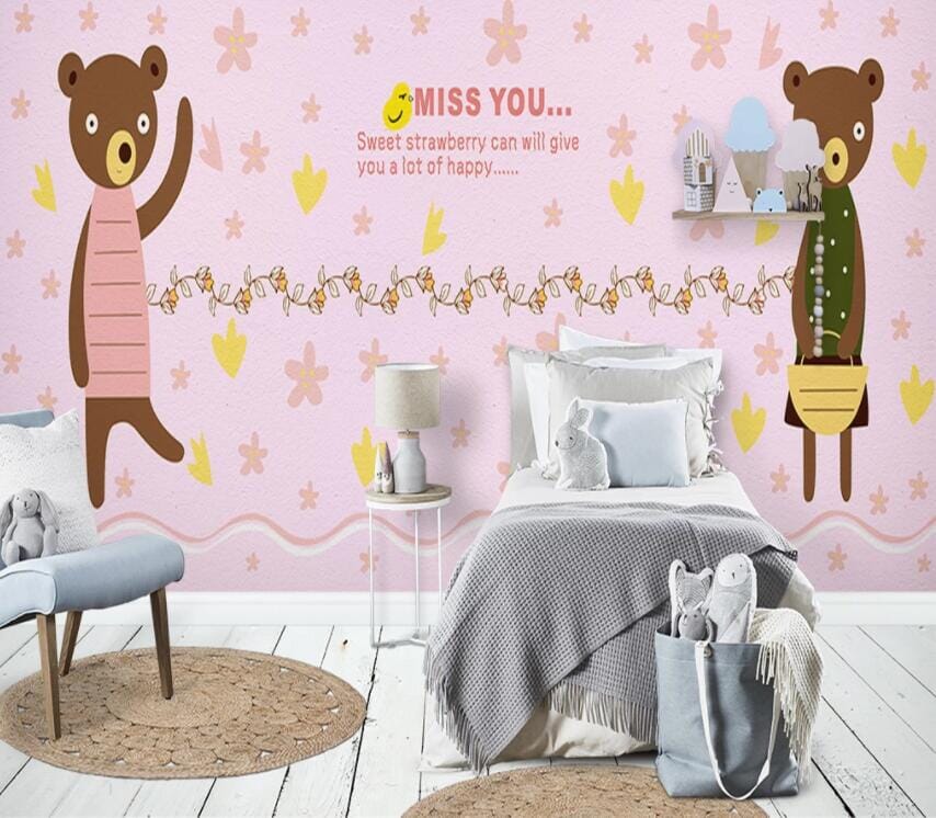 3D Cute Bear 1904 Wall Murals Wallpaper AJ Wallpaper 2
