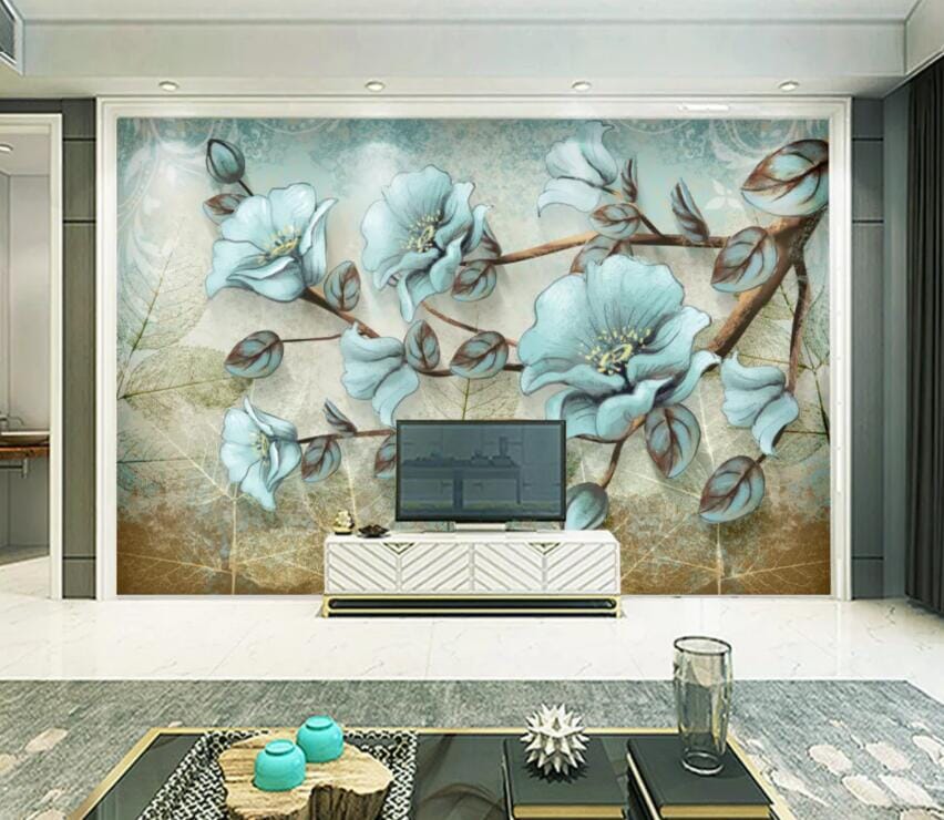 3D Blue Flowers 1824 Wall Murals Wallpaper AJ Wallpaper 2