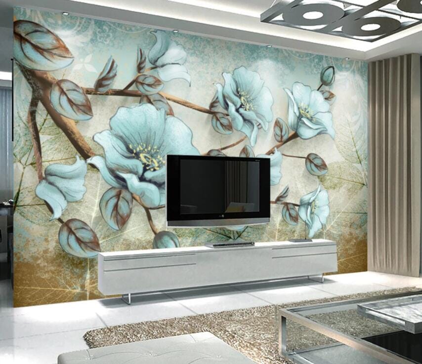 3D Blue Flowers 1824 Wall Murals Wallpaper AJ Wallpaper 2