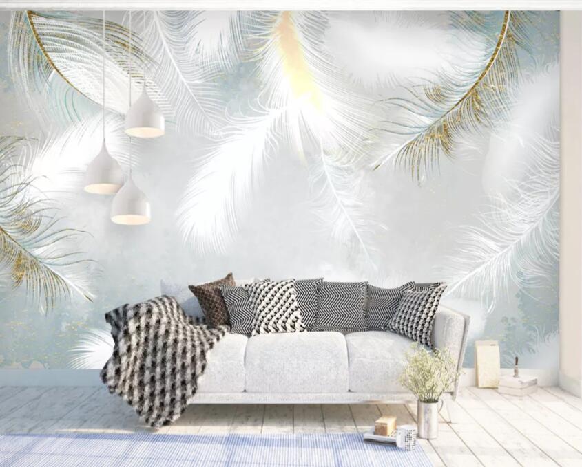 3D White Feather 412 Wall Murals Wallpaper AJ Wallpaper 2