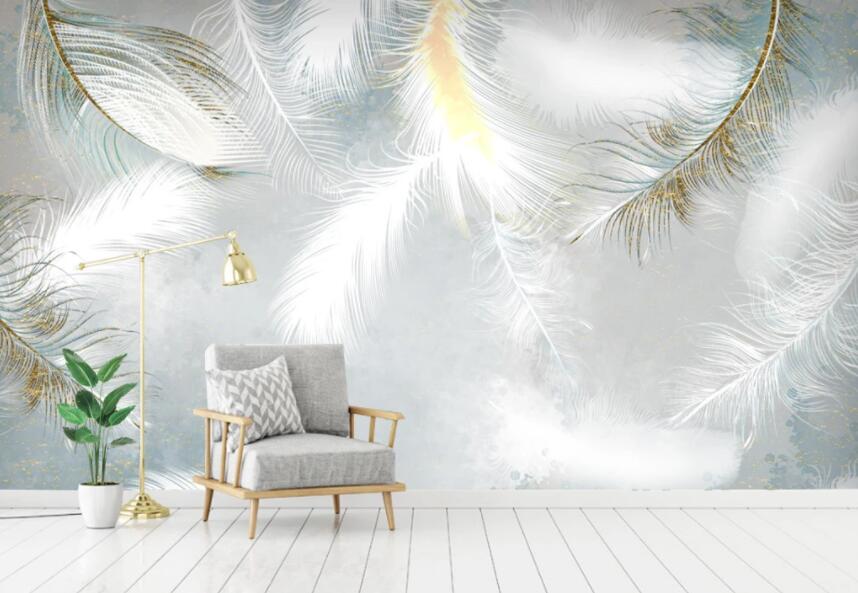 3D White Feather 412 Wall Murals Wallpaper AJ Wallpaper 2