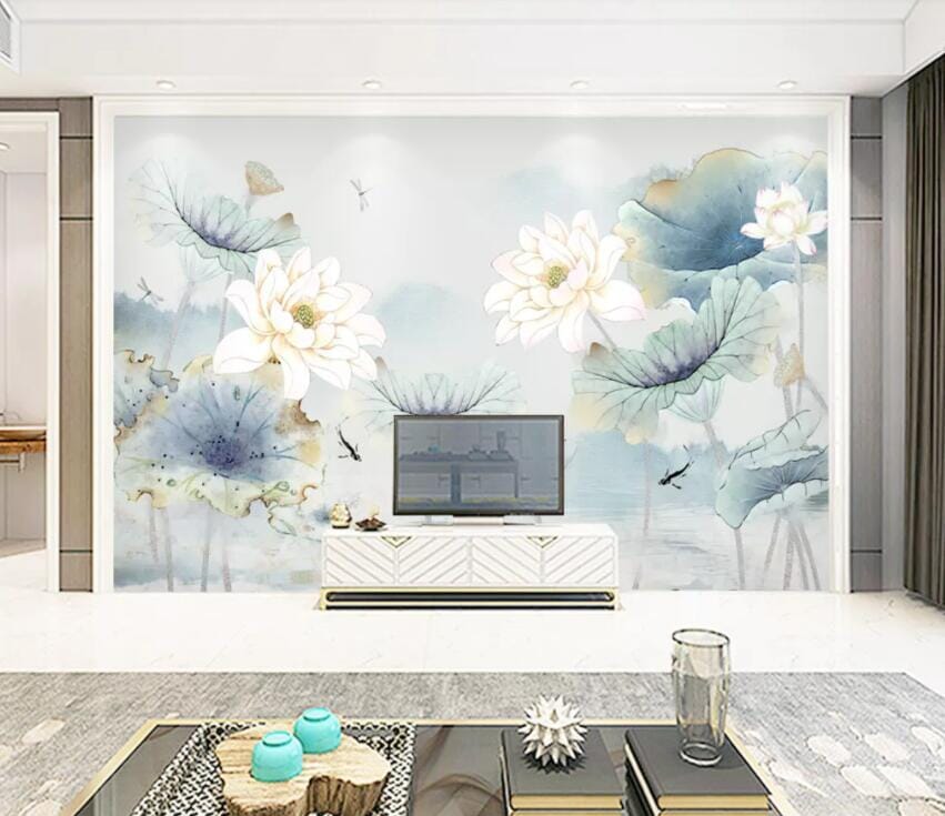 3D Lotus Pond 1721 Wall Murals Wallpaper AJ Wallpaper 2