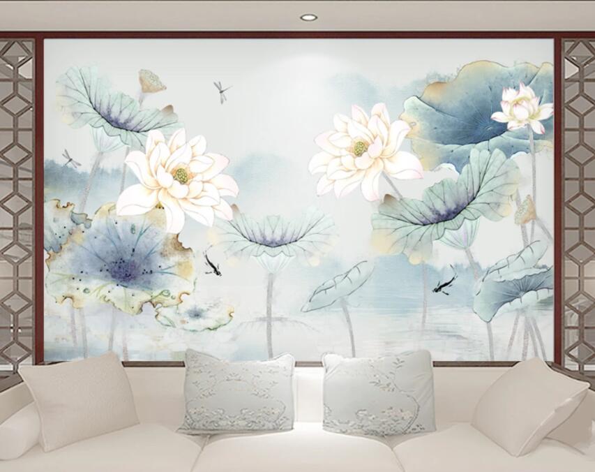 3D Lotus Pond 330 Wall Murals Wallpaper AJ Wallpaper 2