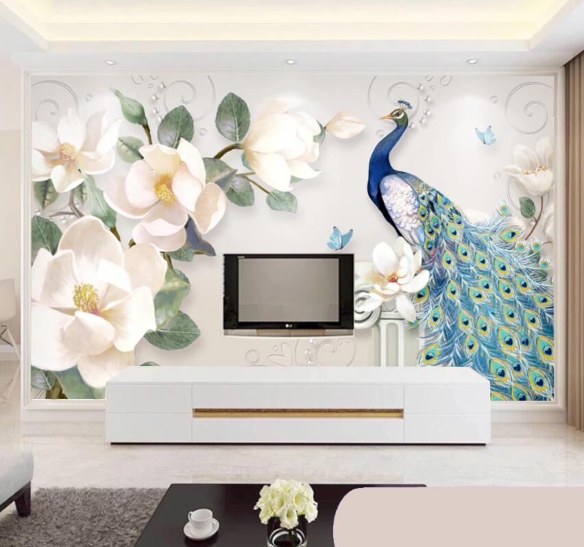 3D Peacock Flower 326 Wall Murals Wallpaper AJ Wallpaper 2