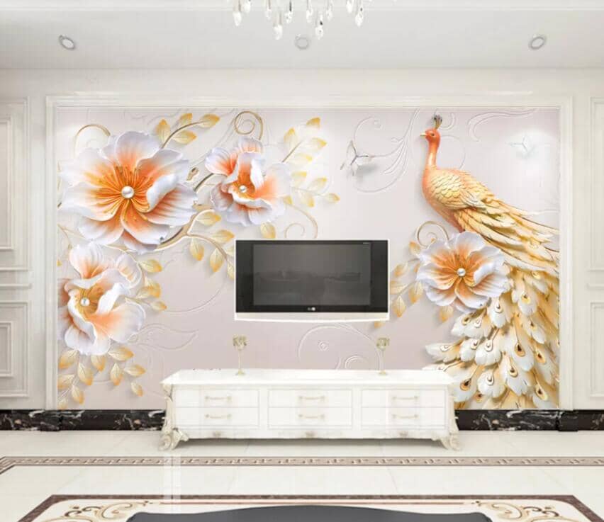 3D Peacock Flowers 1686 Wall Murals Wallpaper AJ Wallpaper 2