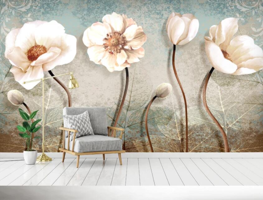 3D White Flowers 190 Wall Murals Wallpaper AJ Wallpaper 2