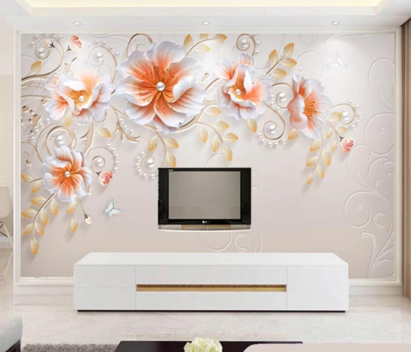 3D Orange Flowers 188 Wall Murals Wallpaper AJ Wallpaper 2