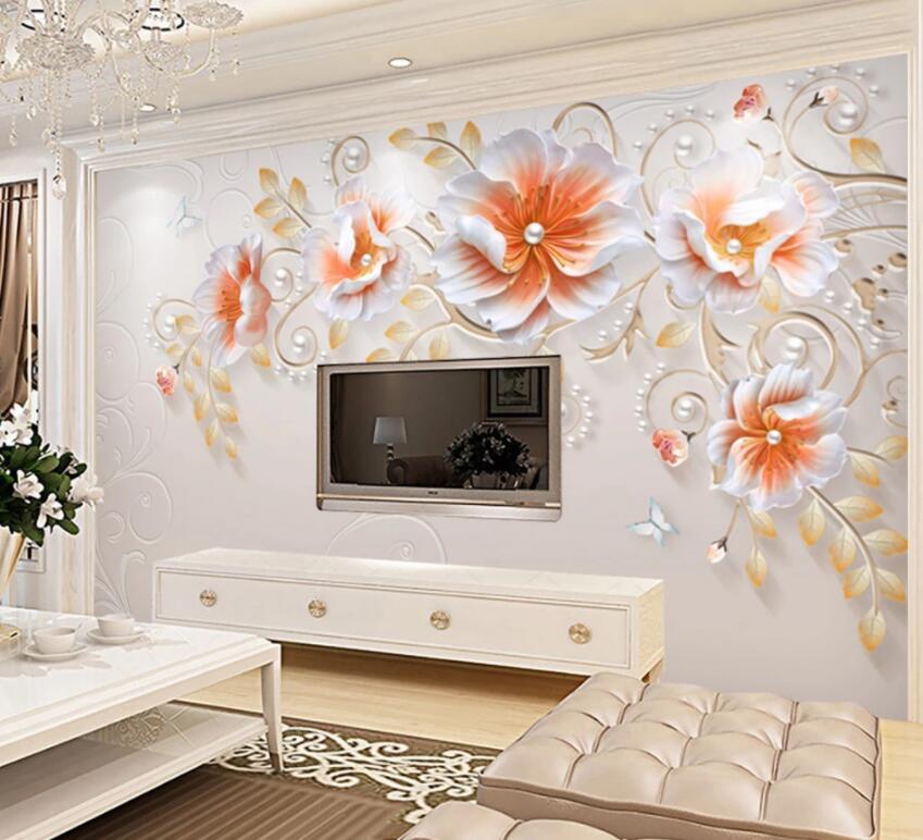 3D Orange Flowers 188 Wall Murals Wallpaper AJ Wallpaper 2