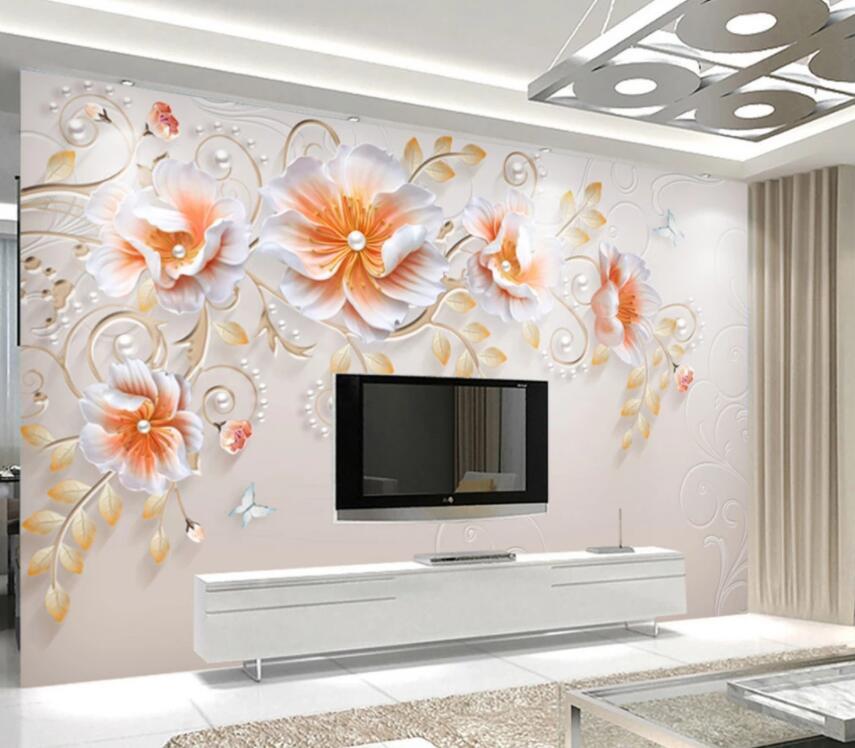 3D Orange Flowers 188 Wall Murals Wallpaper AJ Wallpaper 2