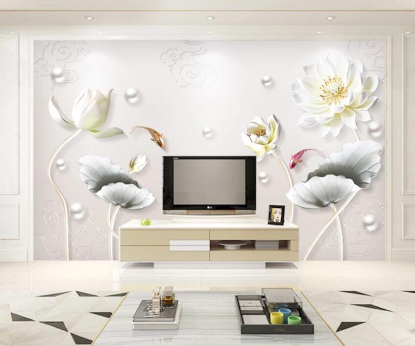 3D Lotus Pearl 1564 Wall Murals Wallpaper AJ Wallpaper 2
