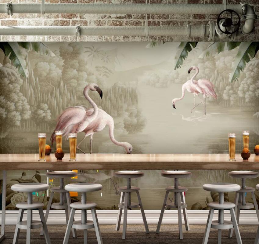 3D Flamingo Lake 152 Wall Murals Wallpaper AJ Wallpaper 2