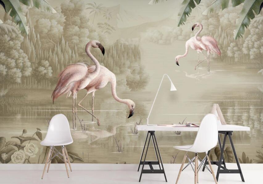3D Flamingo Lake 152 Wall Murals Wallpaper AJ Wallpaper 2