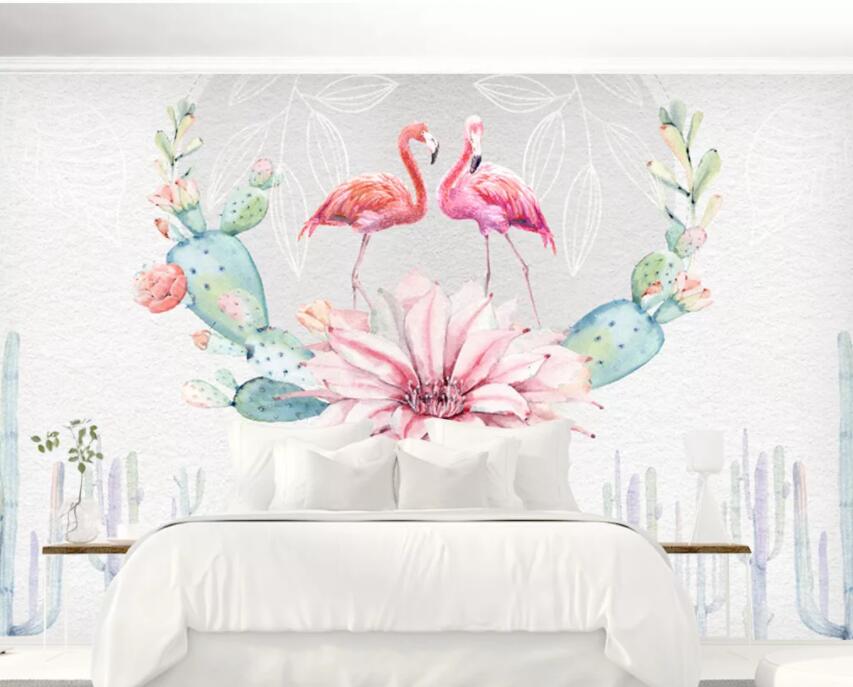 3D Cute Flamingo 139 Wall Murals Wallpaper AJ Wallpaper 2